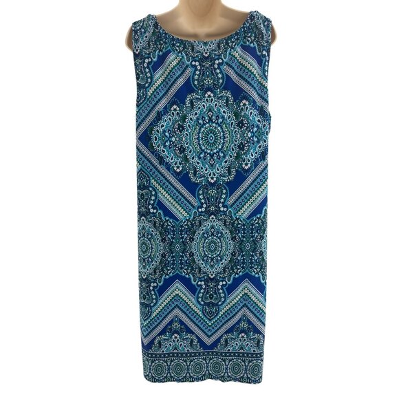R&M Blue Green Paisley Print Sleeveless Shift Dress Size 18W 2X Plus Size Summer - Picture 3 of 7